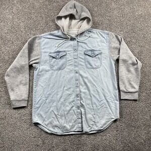 VINTAGE Anchor Blue Shirt Size Large Denim Shacket Hoodie Pearl Snap Y2K‎ Washed